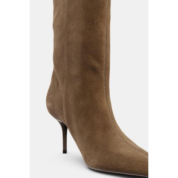 ZARA SPLIT SUEDE STILETTO HEEL BOOTS - Picture 8 of 8